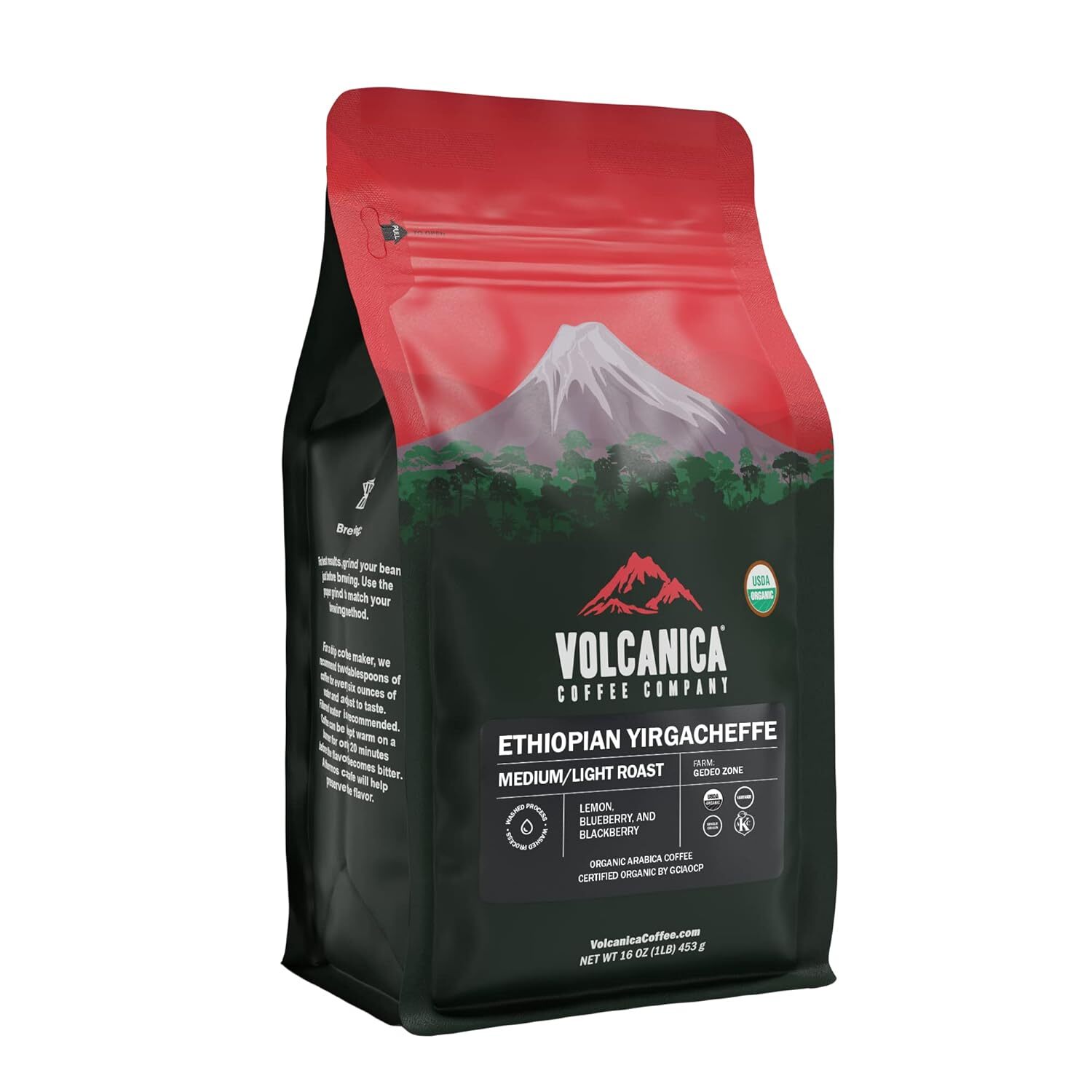 Ethiopian Coffee, Yirgacheffe Region, Usda Organic, Whole Bean, Kosher, Fresh Ro