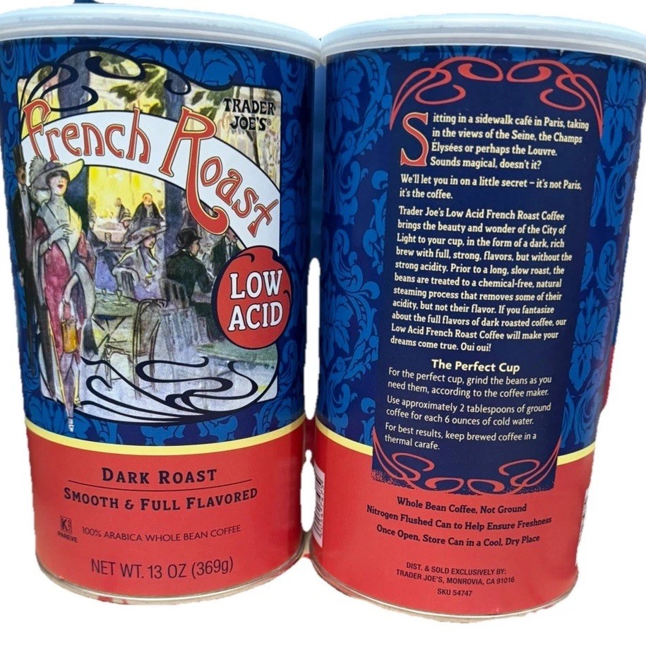 2 Packs Trader Joe’s Low Acid French Roast Whole Bean Coffee 13 oz Each Pack