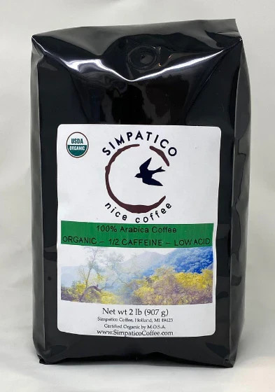 Simpatico Organic Low Acid Half-Caff Coffee – Whole Bean