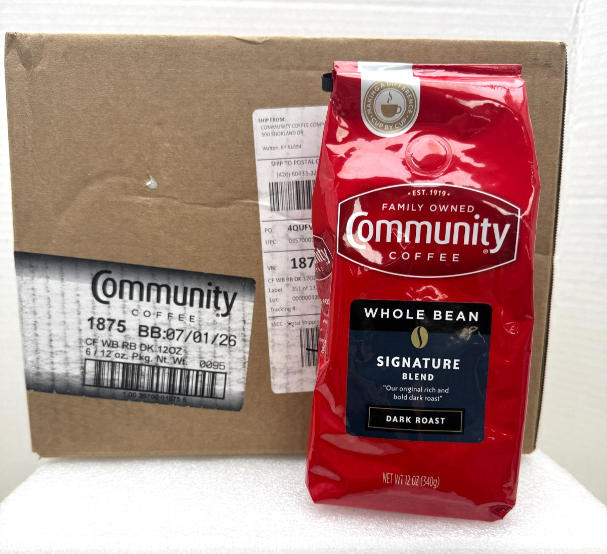 6pk Community Coffee Signature Blend Whole Bean Dark Roast Coffee 12 oz 7/2026