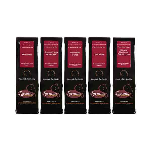 LAVANTA COFFEE TASTE OF THE FAR EAST VARIETY PACK FIVE POUND PACKAGE