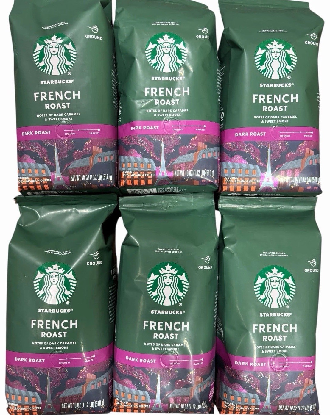 6 X Bags Starbucks French Roast Ground 18 Oz. FRESH PRODUCTS EXP. 10/10/26