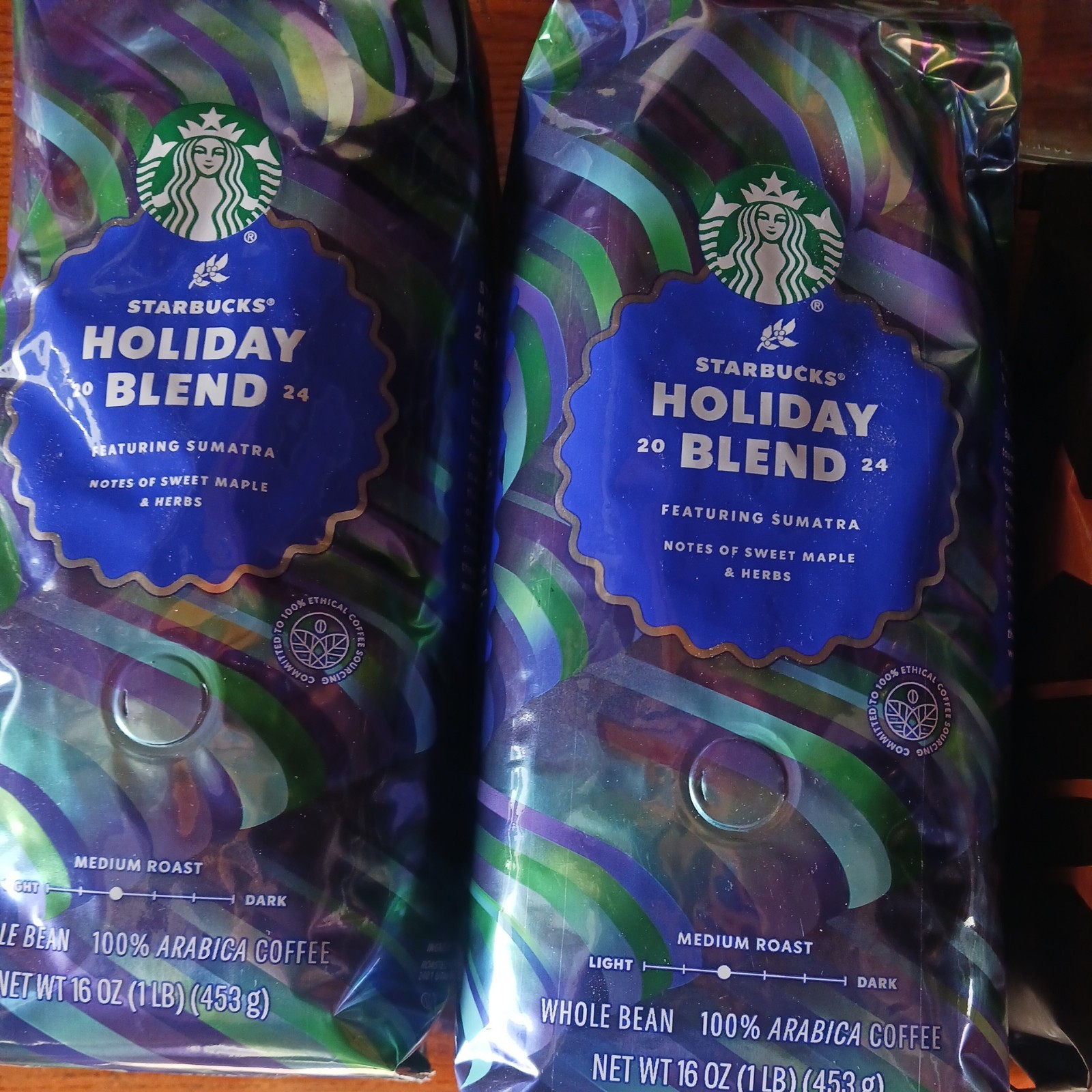 Two 16oz (1lb) Starbucks Holiday 2024 Blend Coffee 5/2025 1 starbucks reserve