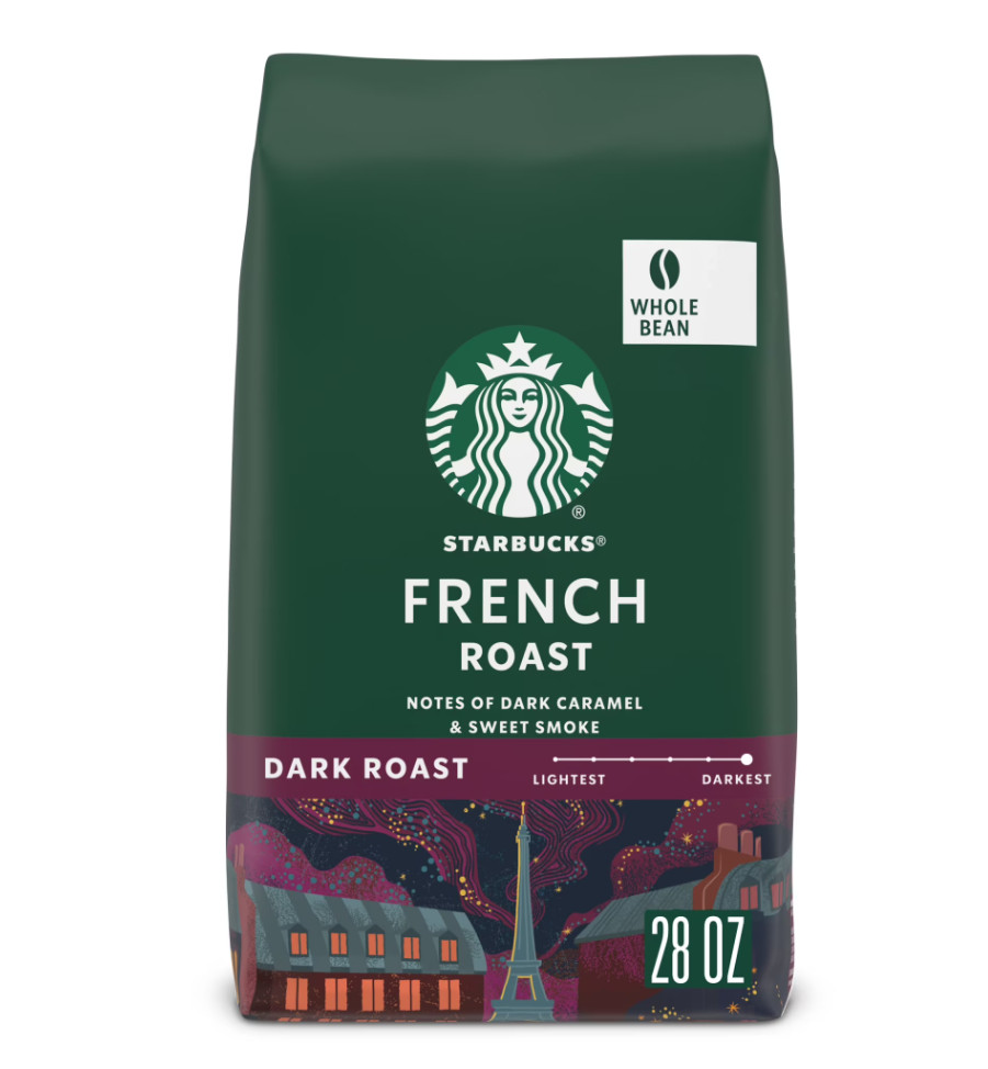 Starbucks French Roast, Whole Coffee Beans, Dark Roast Hot or Iced Coffee, 28 oz