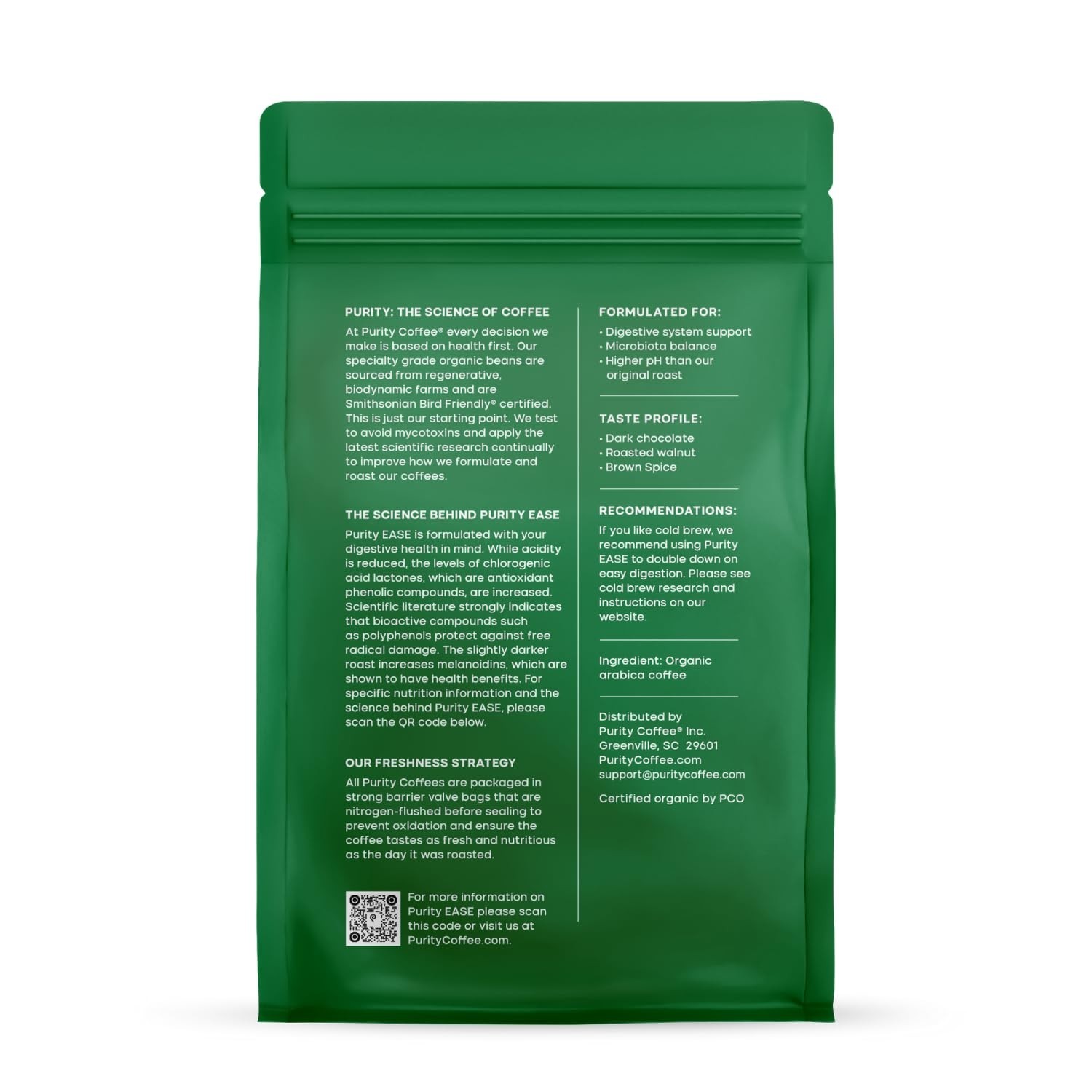 Purity Coffee EASE Low Acid Dark Roast Ground Coffee 12oz USDA Organic Arabica