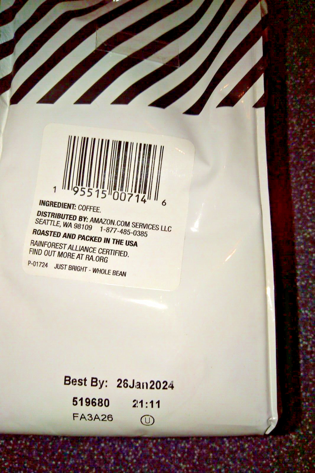 12 oz bag JUST BRIGHT Arabica Coffee whole bean light roast Amazon Fresh Sealed