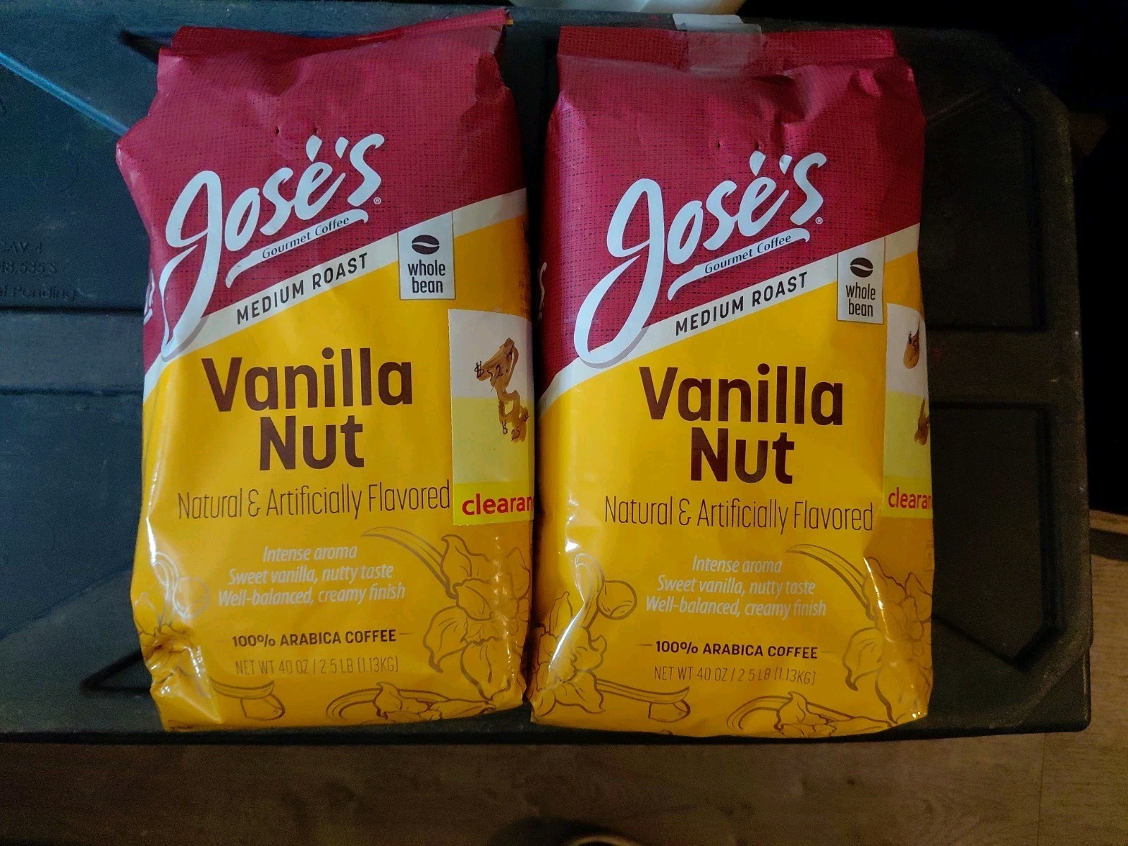2 Packs Jose’s Vanilla Nut Whole Bean Coffee 3 LB Each Pack, Total 6 LBS