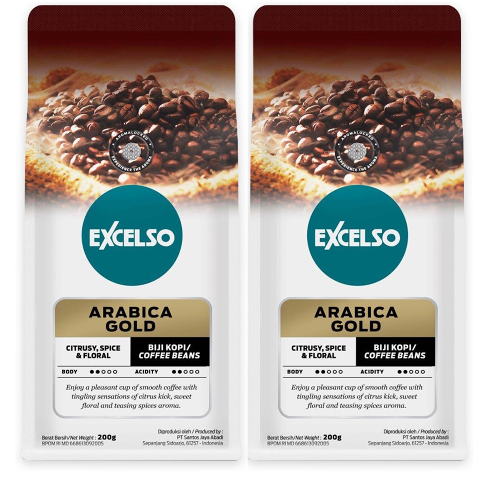 EXCELSO Indonesia Coffee Arabica Gold 200g Pack of 2 Whole Beans or Ground