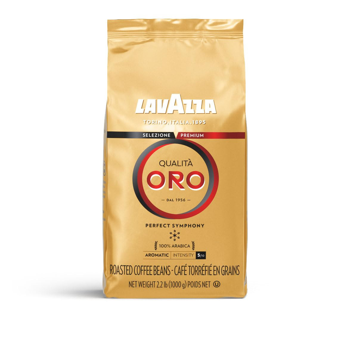 Lavazza Qualità Oro Whole Bean Blend, Medium Roast, 2.2 lb, 100% Arabica, Fruity