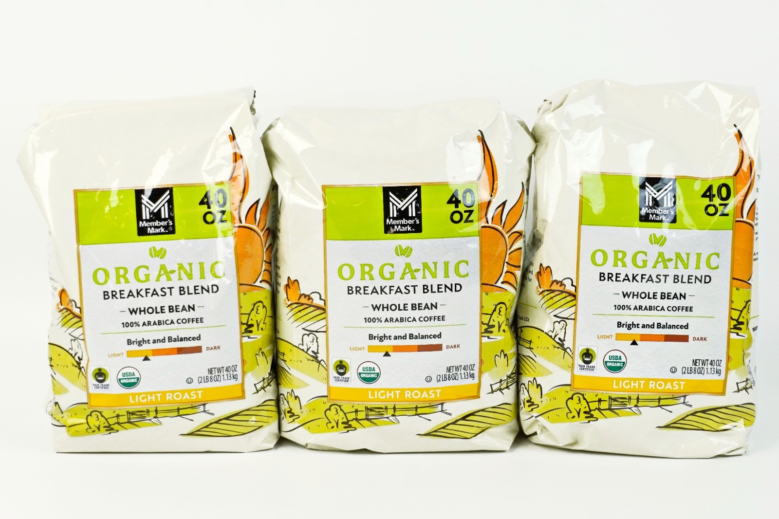 Member’s Mark Organic Breakfast Blend Whole Bean Coffee 40 oz. Bag (x3) -E