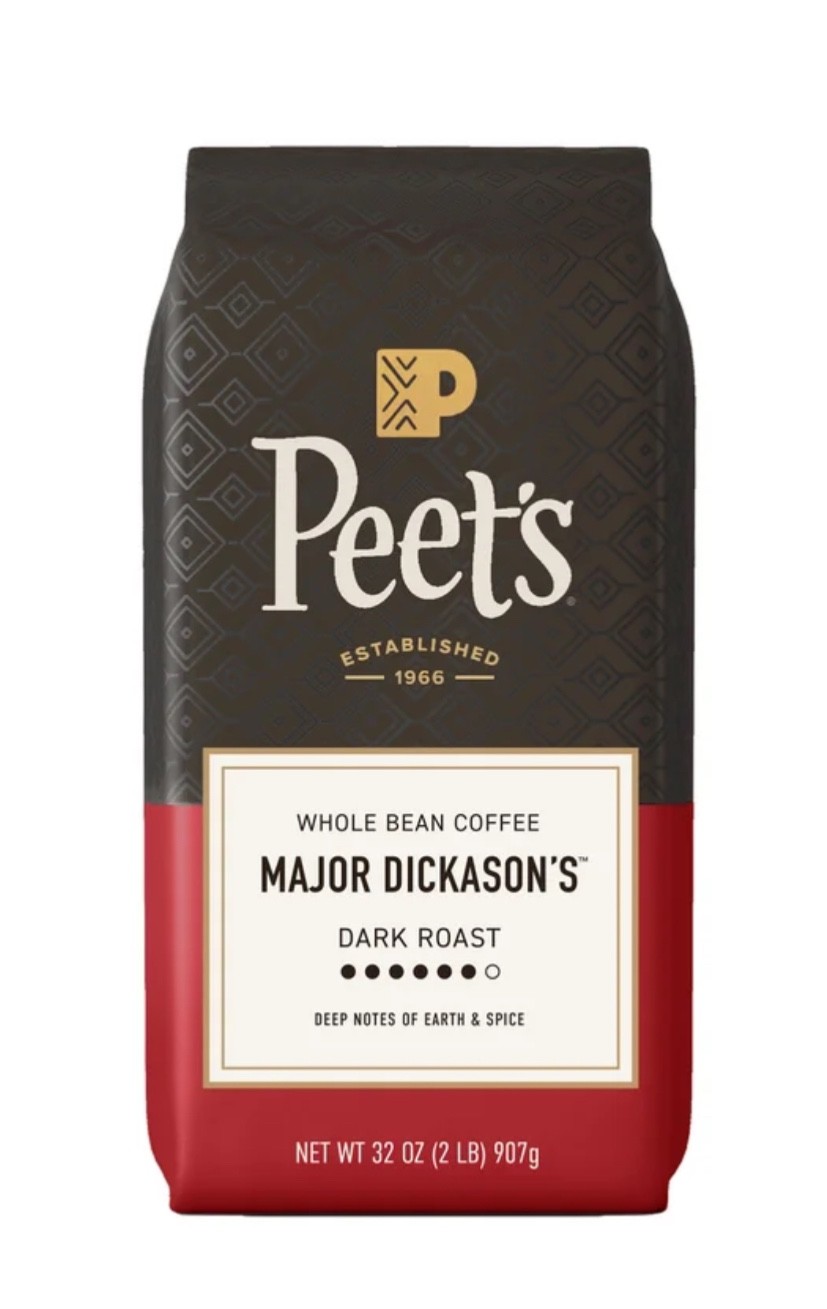 2 Packs Peet’s Coffee Major Dickason’s Blend Deep Roast, Whole Bean, 32 oz. each