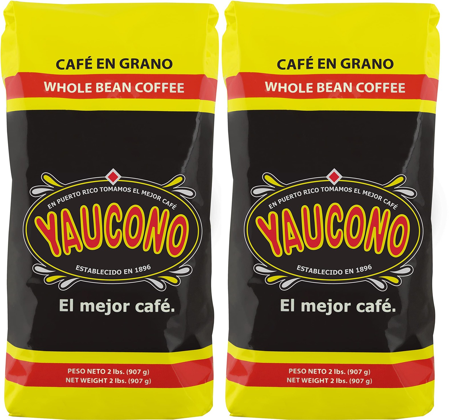 Yaucono Whole Bean Coffee, Arabica Medium Roast, Bagged, 2 Pound Pack of 2