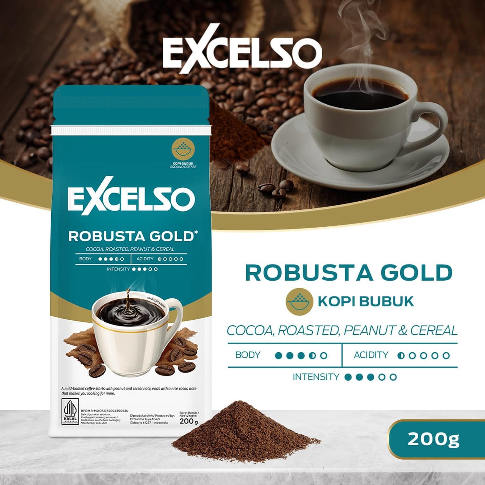 EXCELSO Indonesia Coffee Robusta Gold 200g Whole Beans or Ground Coffee