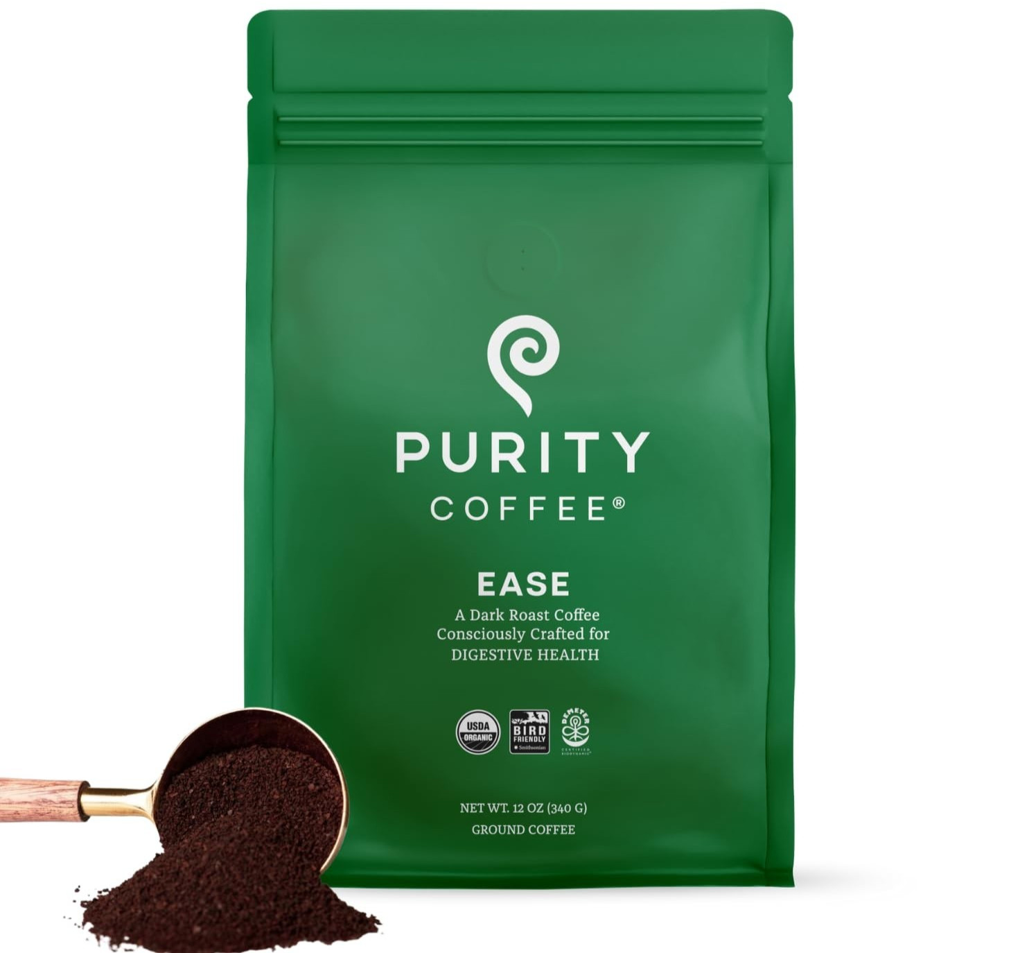 Purity Coffee EASE Low Acid Dark Roast Ground Coffee 12oz USDA Organic Arabica