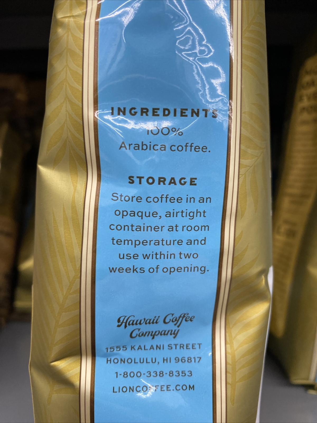 Hawaii LION 100% KONA Coffee WHOLE BEAN Medium/Light Roast 7oz