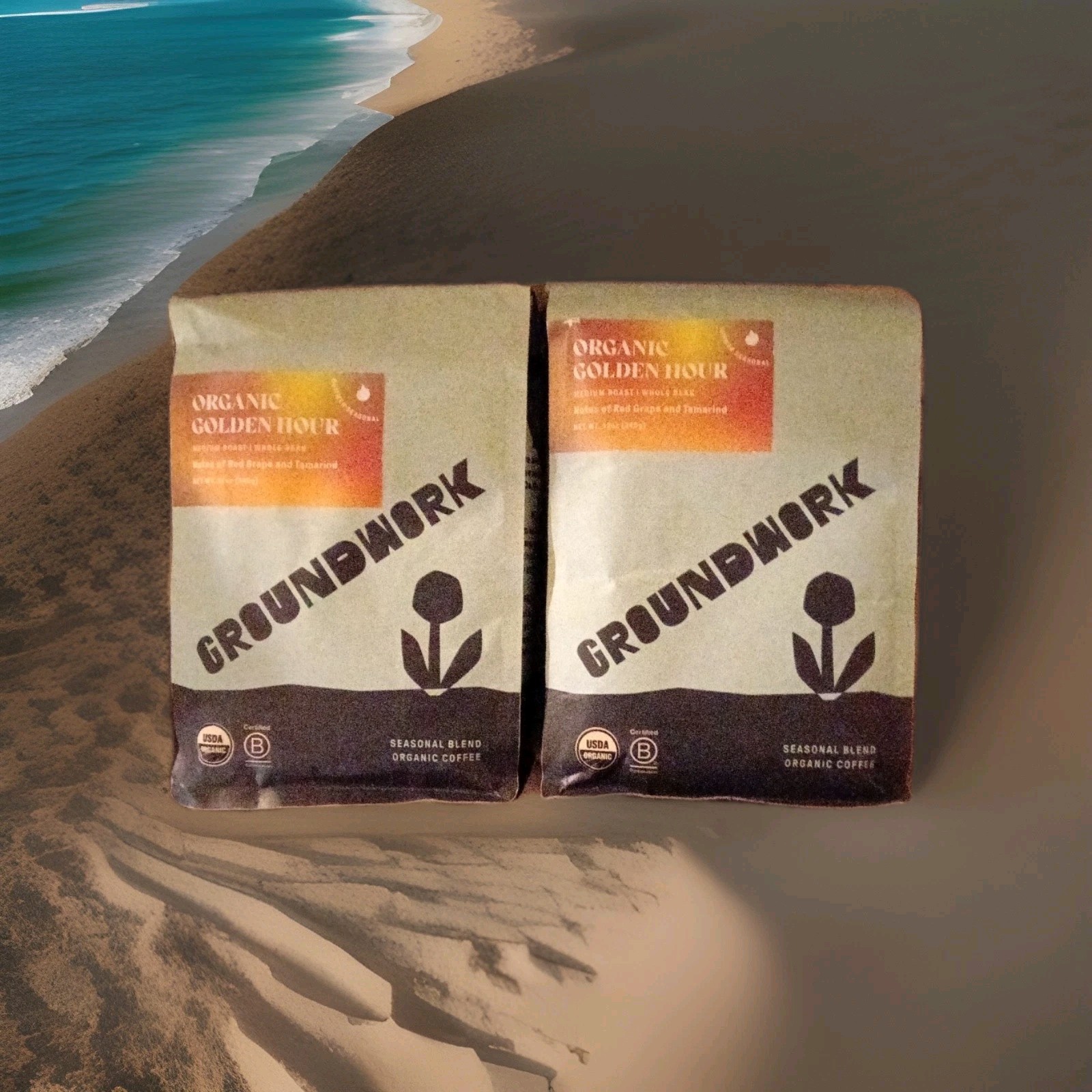 Groundwork Coffee, Organic Golden Hour, Light Roast, Whole Bean, 12 oz (2 Pack)