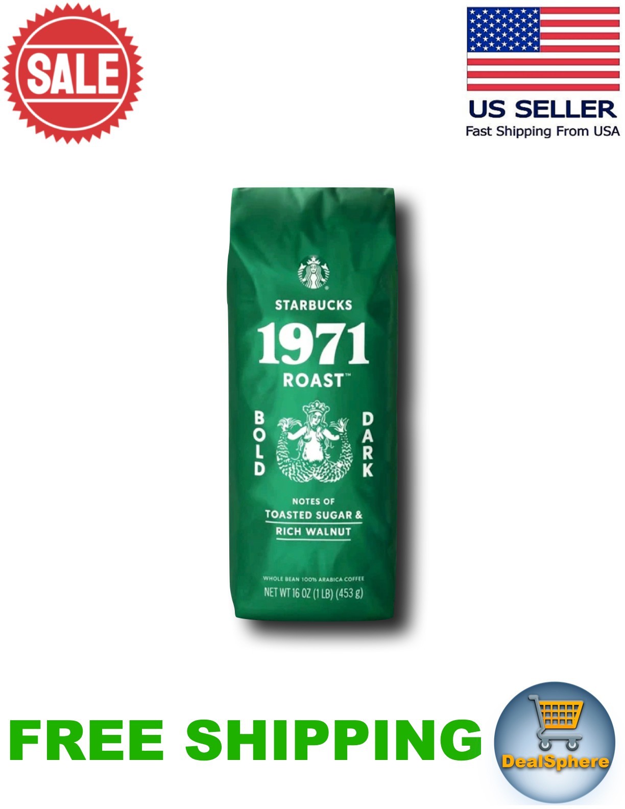 2026 Starbucks 1971 Dark Roast Whole Bean Coffee 1lb / 16oz / 453g Bag