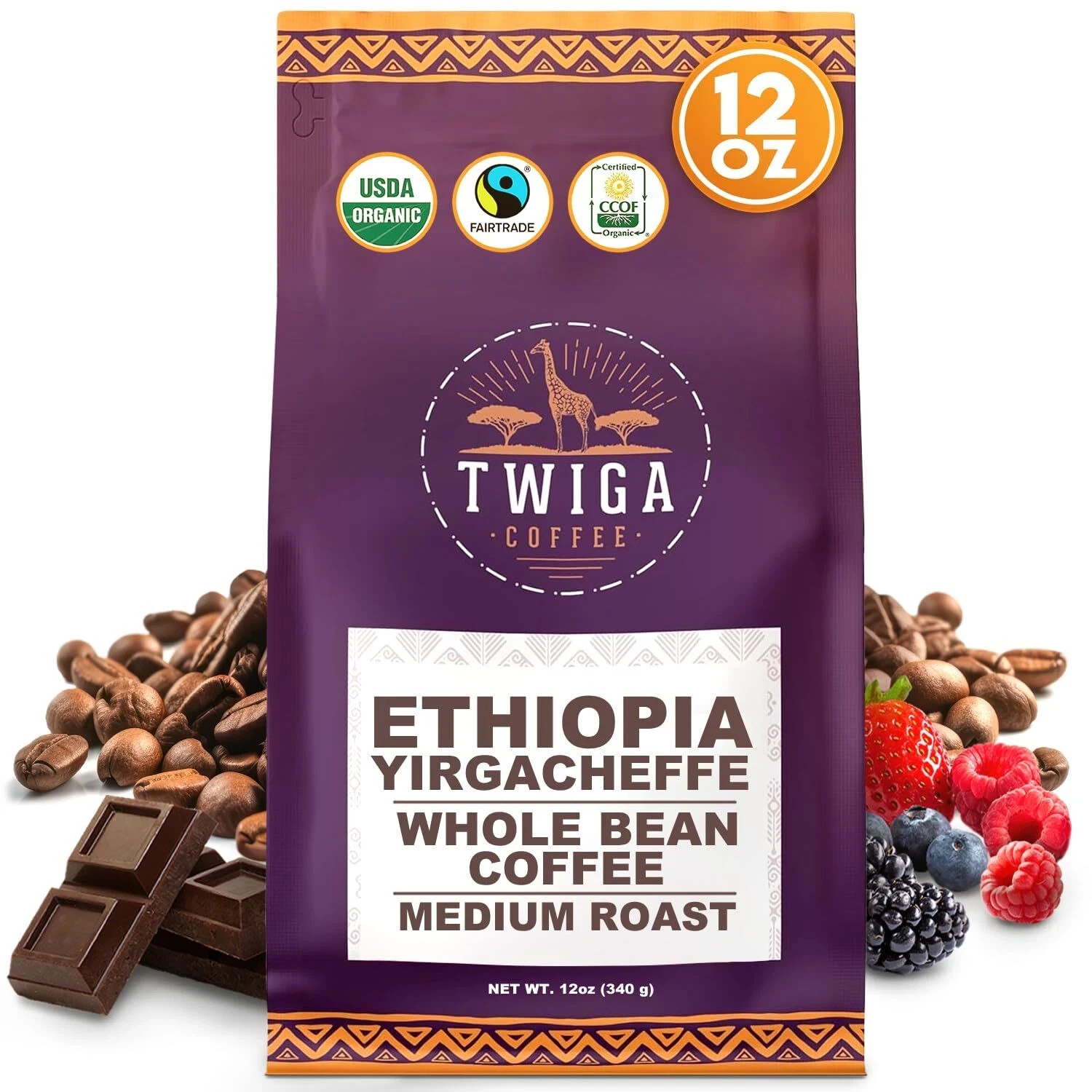 Twiga Ethiopian Yirgacheffe Coffee Beans – Organic Medium – Best By 06/20/2026