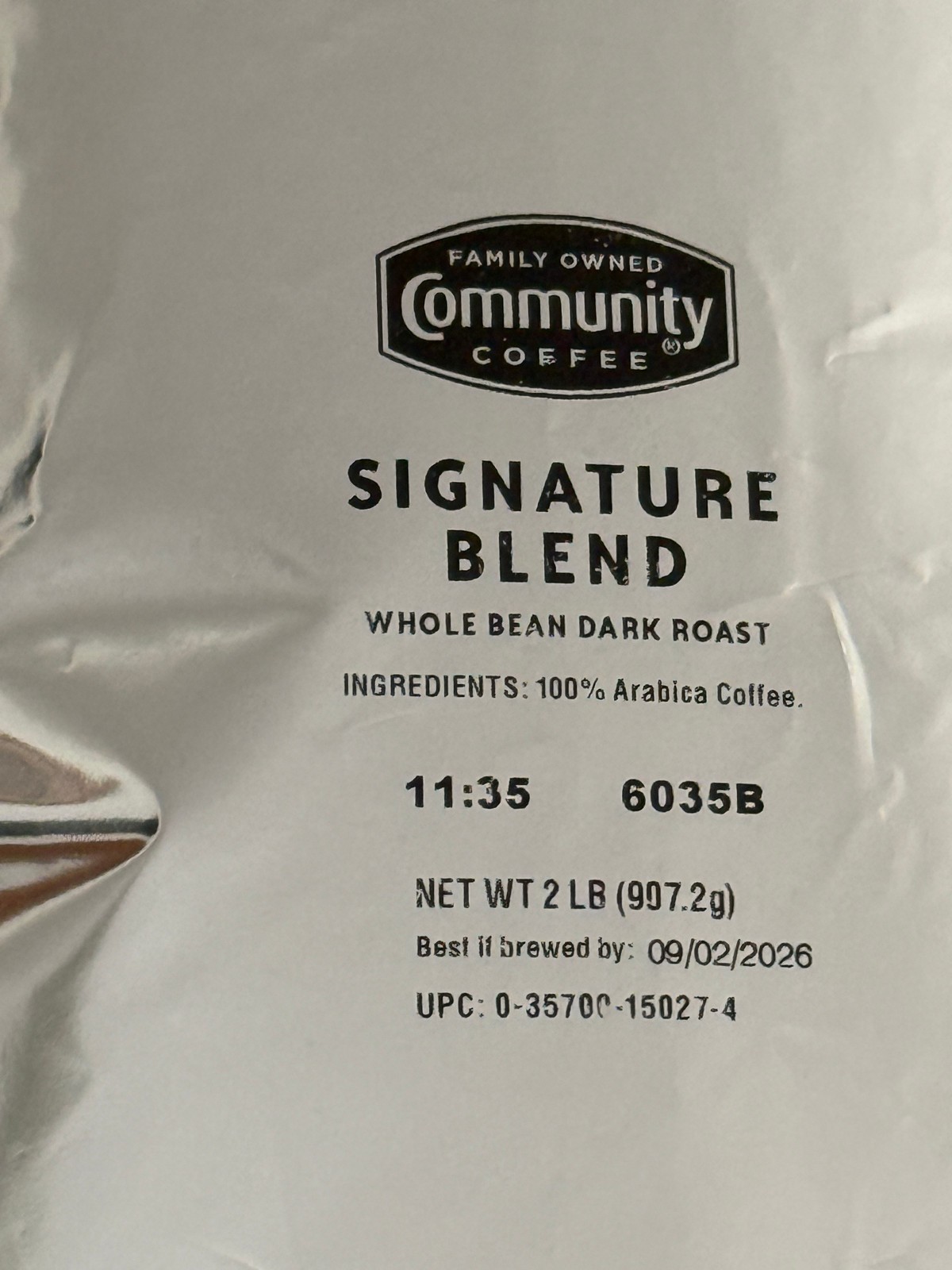 Community Coffee Signature Blend Whole Bean Arabica Coffee Dark Roast-2 lbs 32oz