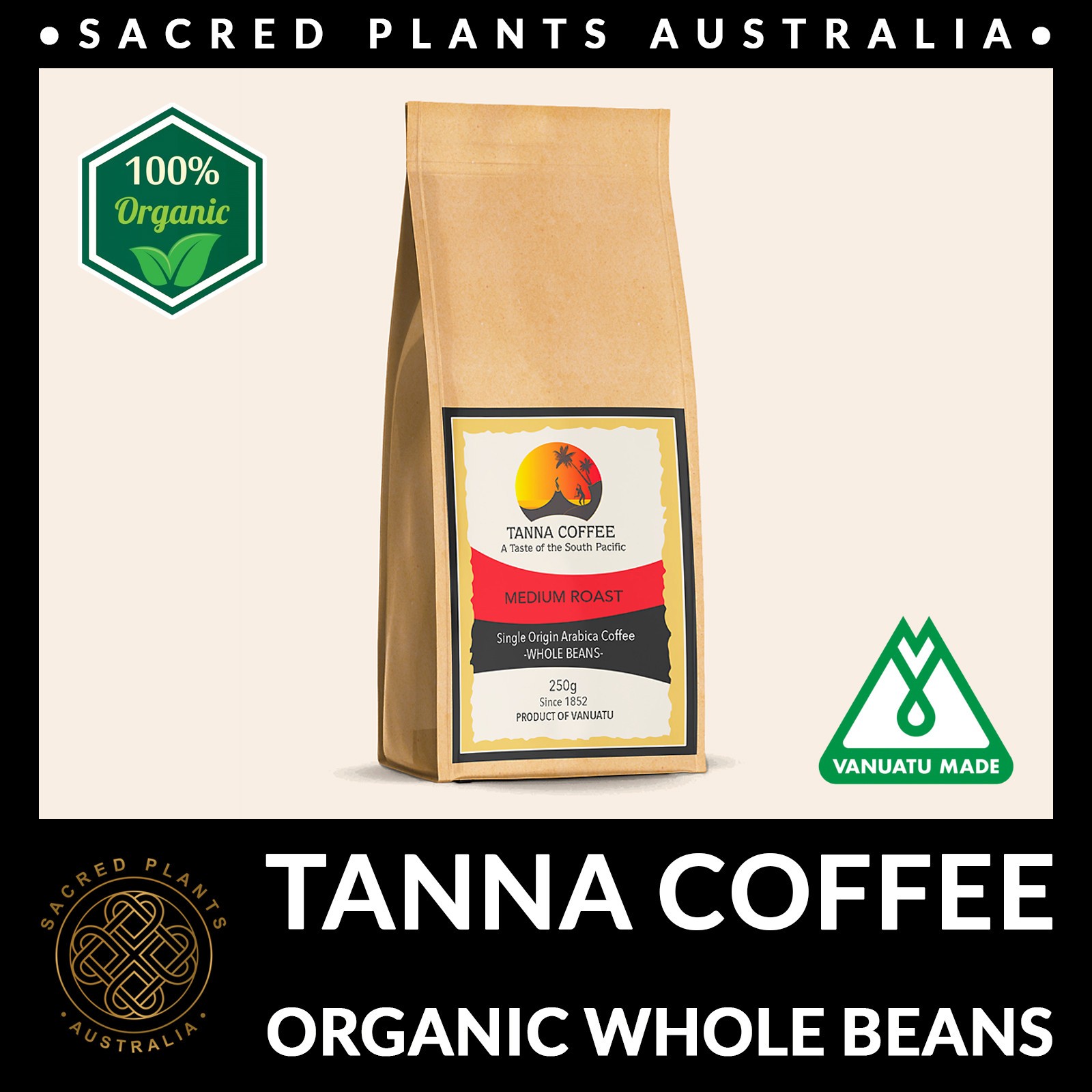 TANNA COFFEE 250g | Organic Whole Beans Espresso Dark Medium Roast Rare Vanuatu