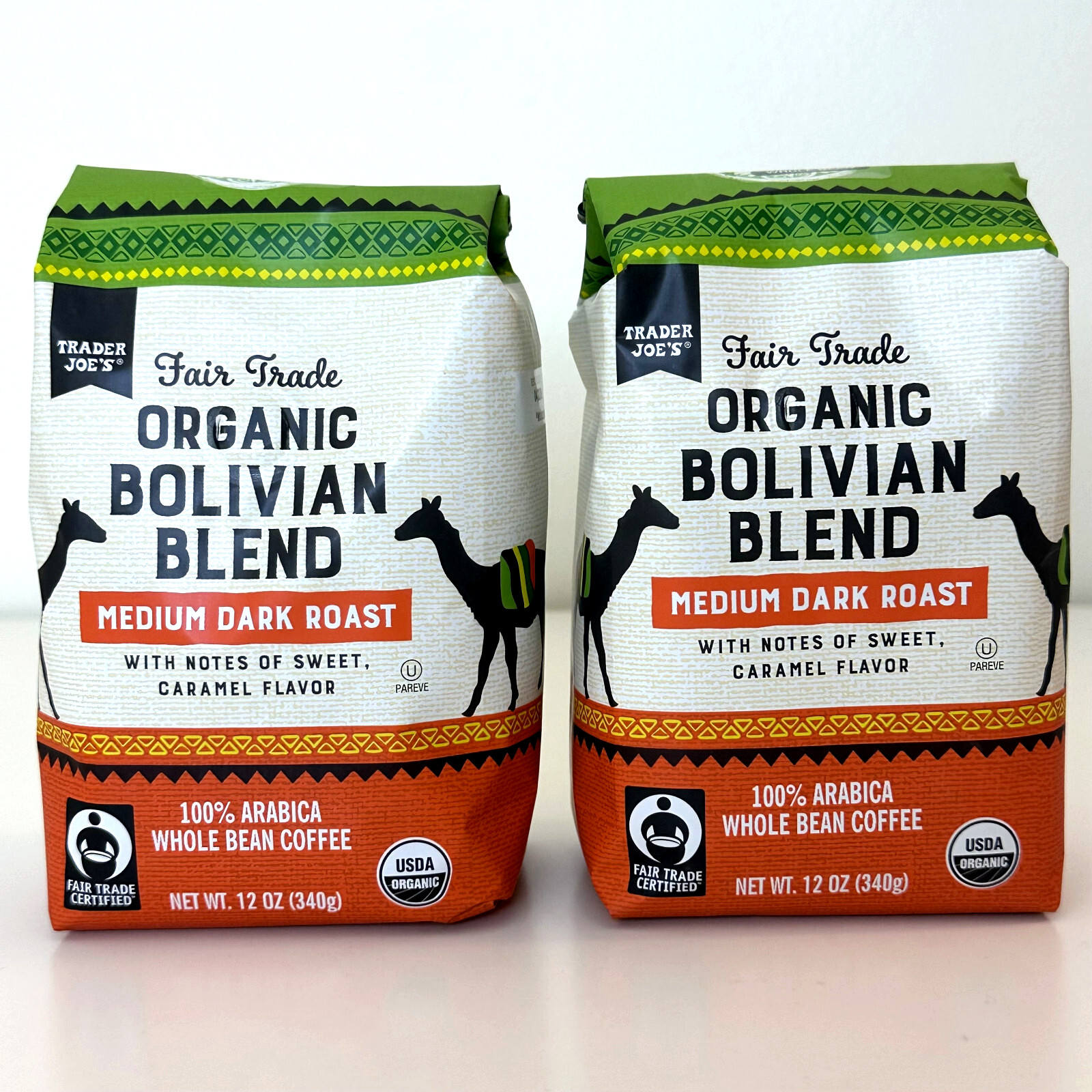 2 Packs Trader Joe’s Organic Fair Trade Bolivian Blend Bean Coffee 12 oz Each