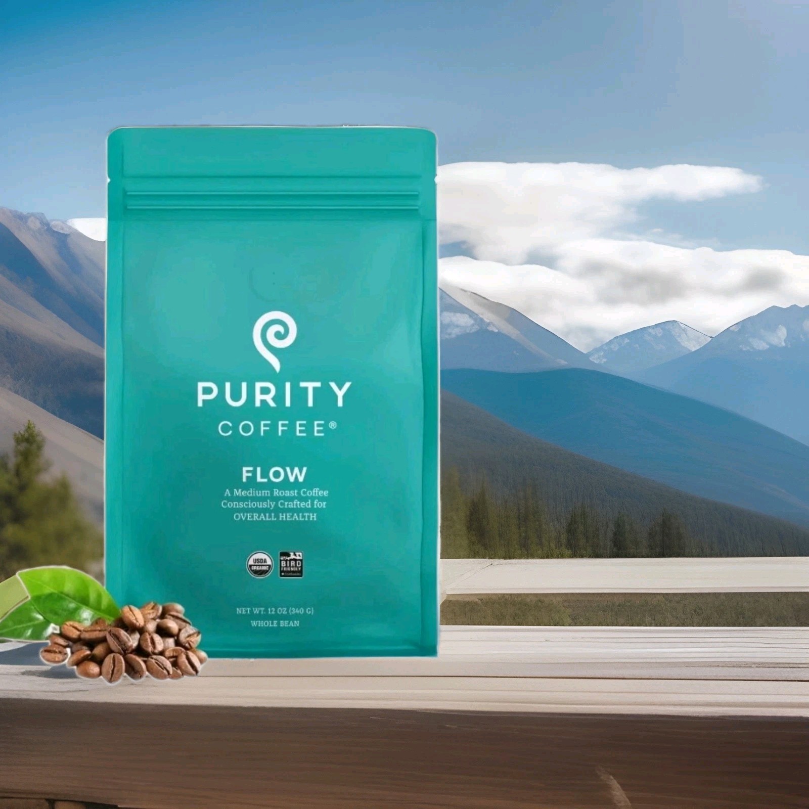 Purity Coffee Flow USDA Organic Medium Roast Whole Bean 12oz