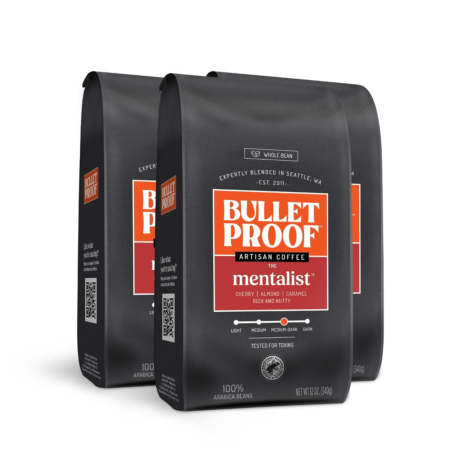 Bulletproof the Mentalist Medium-Dark Roast Whole Bean Coffee, 12 Ounces (Pack o