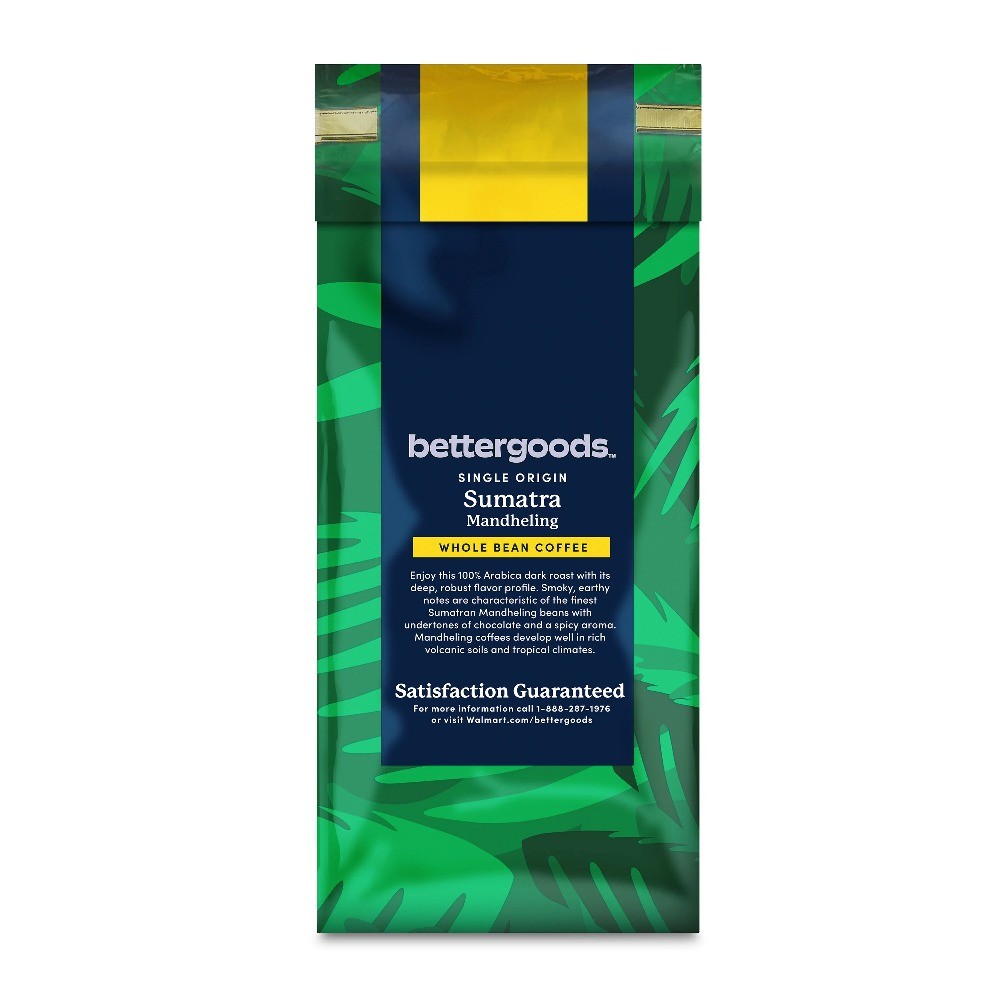 bettergoods Single Origin Sumatra Mandheling Whole Bean Coffee, Dark Roast,10 oz