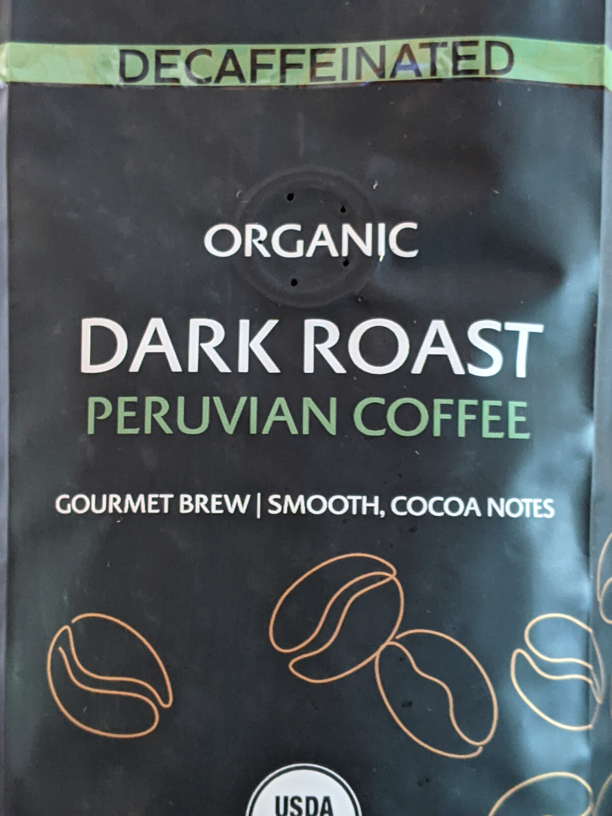 Solspring Organic Peruvian Dark Roast Coffee, 16 oz Decaf Whole Bean Qty 12