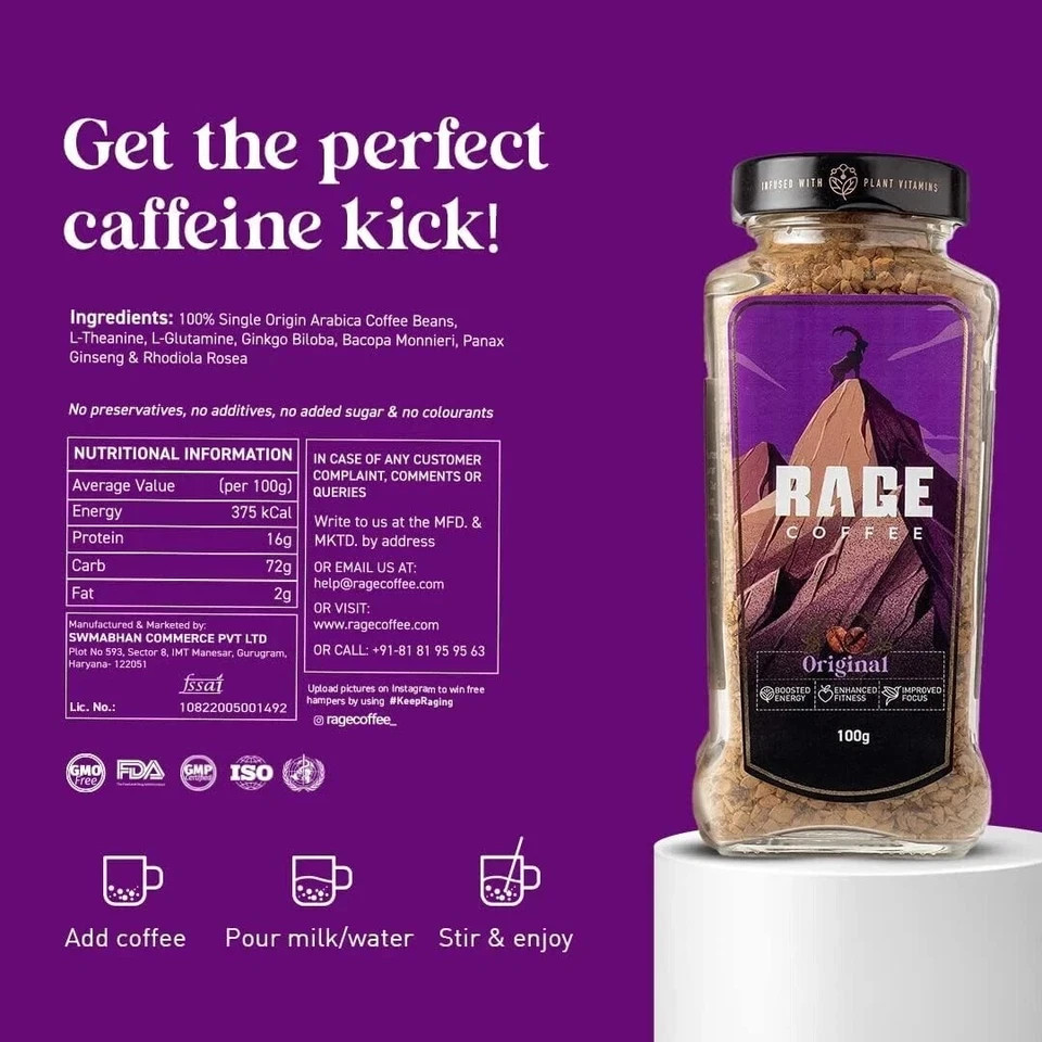 Rage Coffee Original Coffee Blend 100% Pure Arabica Beans 100g