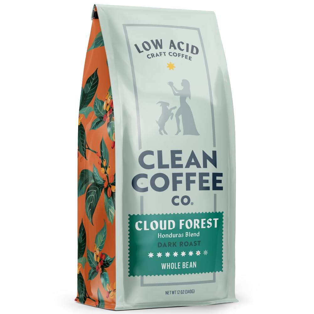 Low Acid Dark Roast Whole Bean Coffee Honduras Notes Caramel Chocolate 12 oz