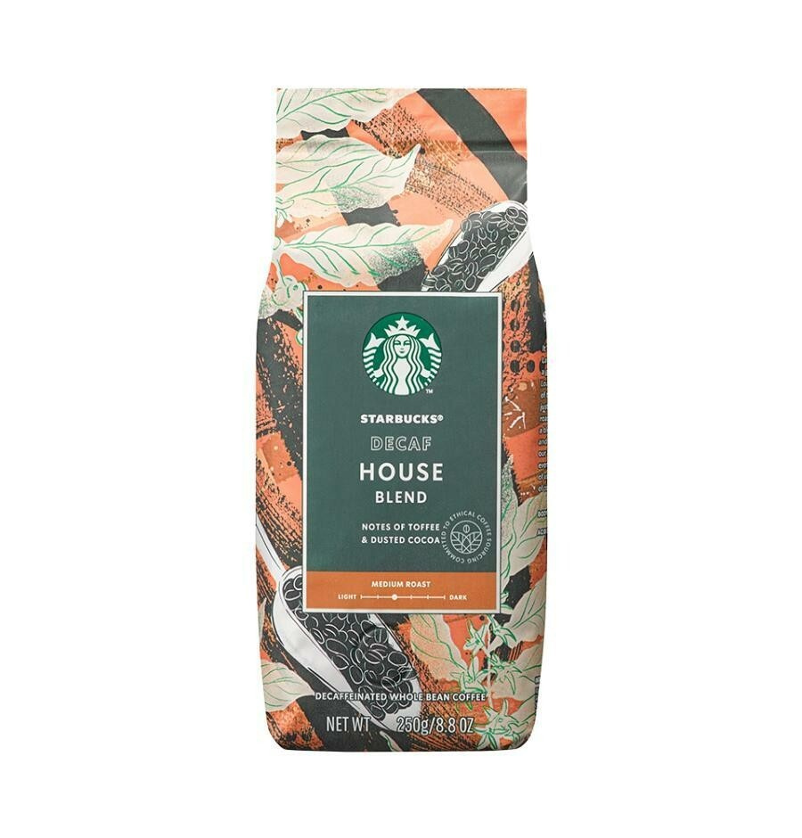 Starbucks Whole Bean Coffee Decaf House Blend 250g 8.8oz Medium Roast Fresh