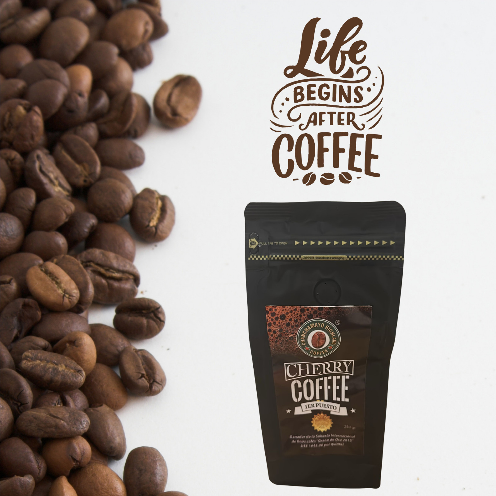 Cherry Coffee Roasted Bean From Peru Premium Roast 250g Pack Home Arabica Gift