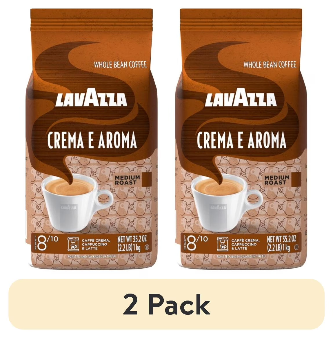 (2 pack) Lavazza Crema e Aroma Whole Bean Coffee, Medium Roast, 2.2 lb Bag
