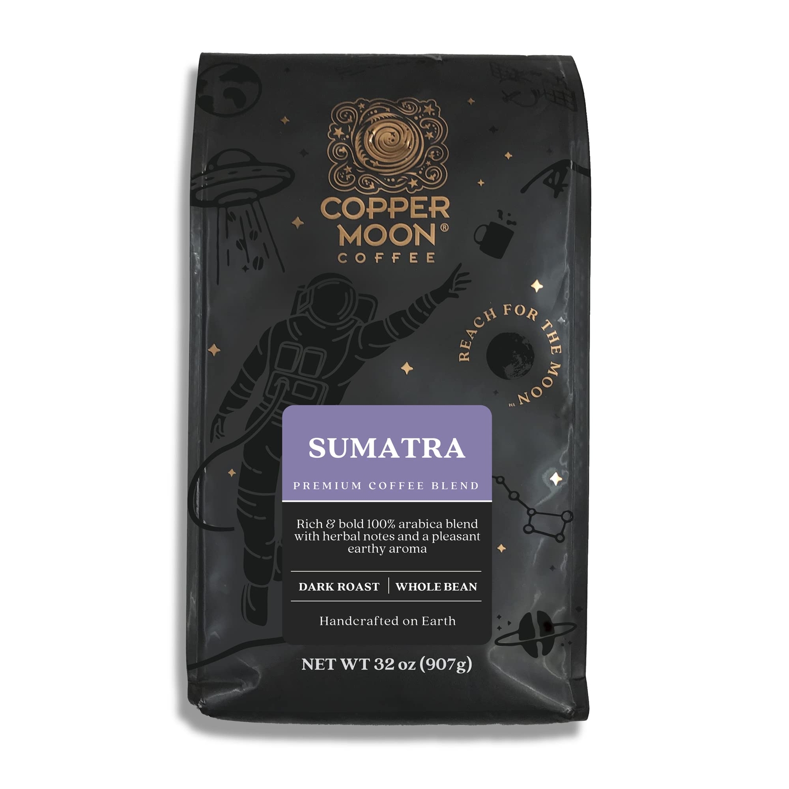 Copper Moon Sumatra Whole Bean Coffee 32 Ounce Bold Flavor Dark Roast