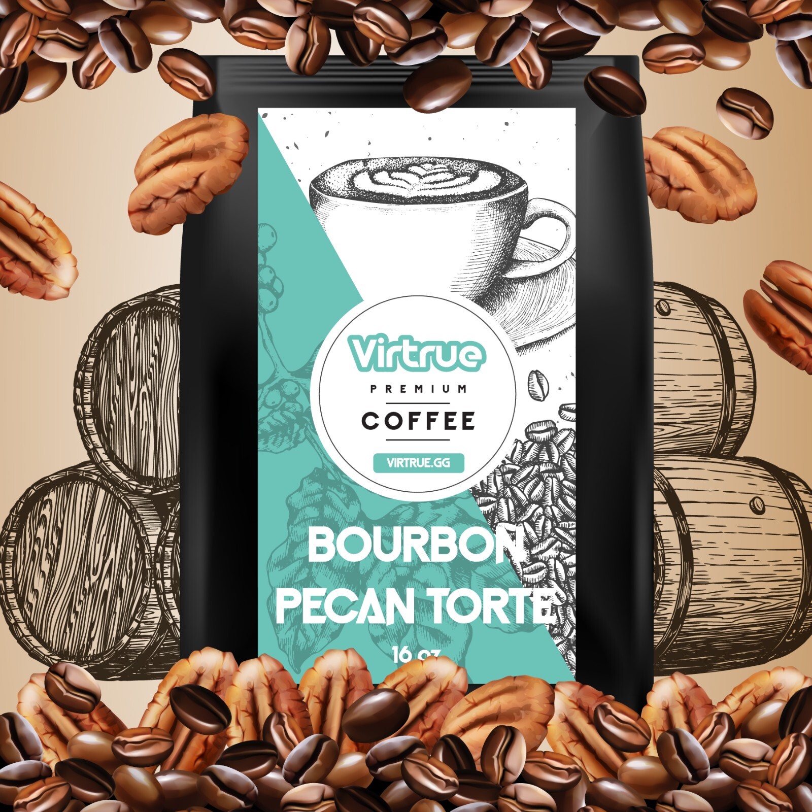 Bourbon Pecan Flavored Coffee 16oz – Ground or Whole Bean – 5 Stars – Fast Ship