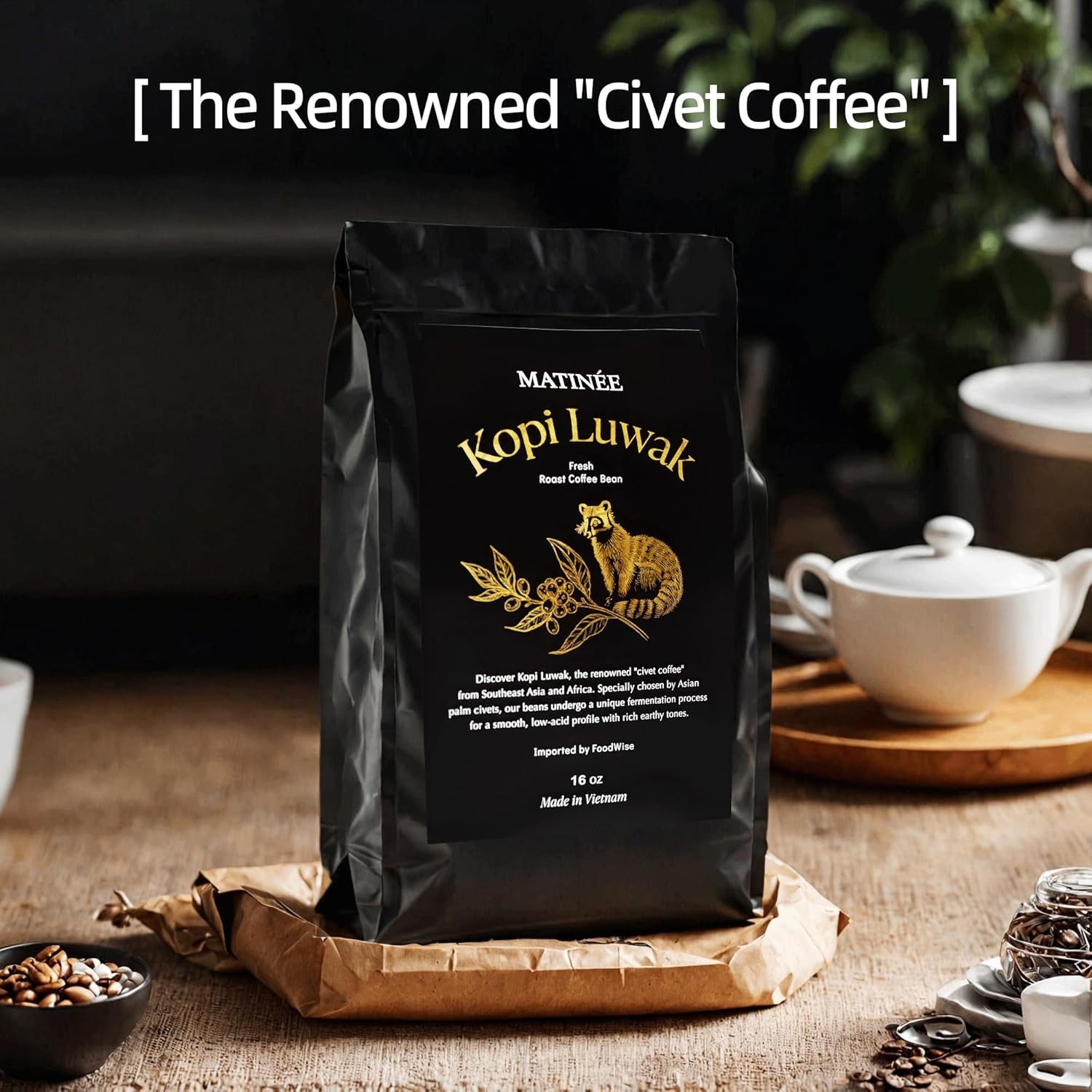 100% Pure Civet Cat Coffee Beans, Sustainably Sourced