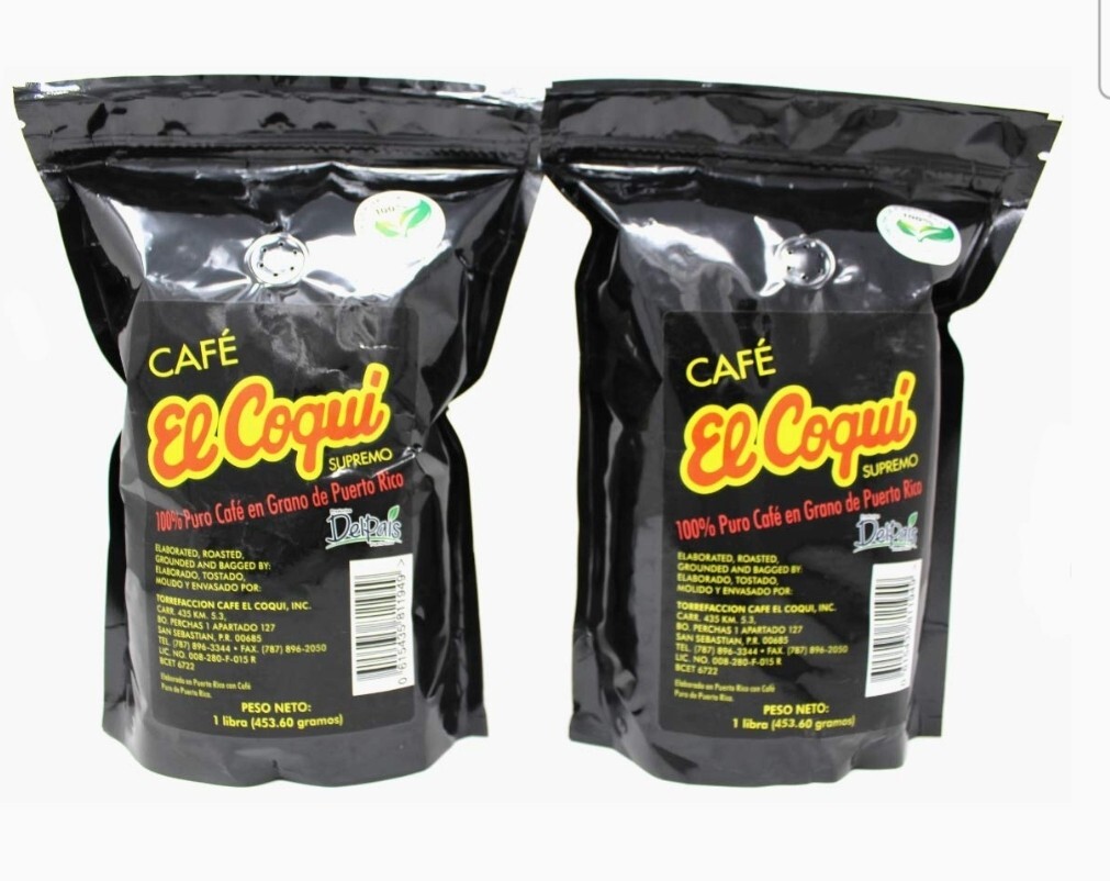 EL COQUI 100% Pure Puerto Rican Whole Bean Coffee 1 lb. PK FREE FAST SHIPPING!