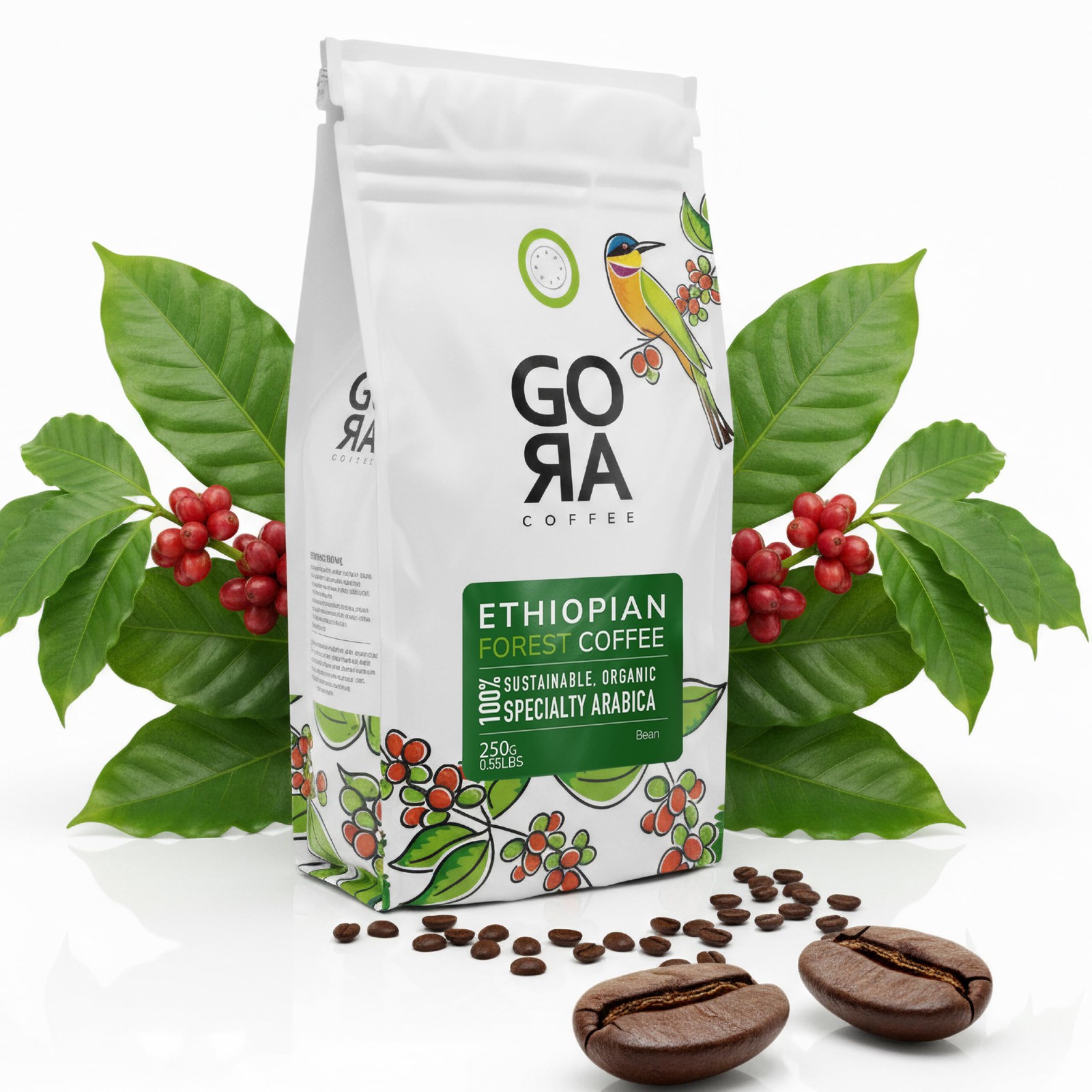 GoRa Ethiopian Coffee Beans Whole Bean Medium Roast Single Origin 8.8 Oz