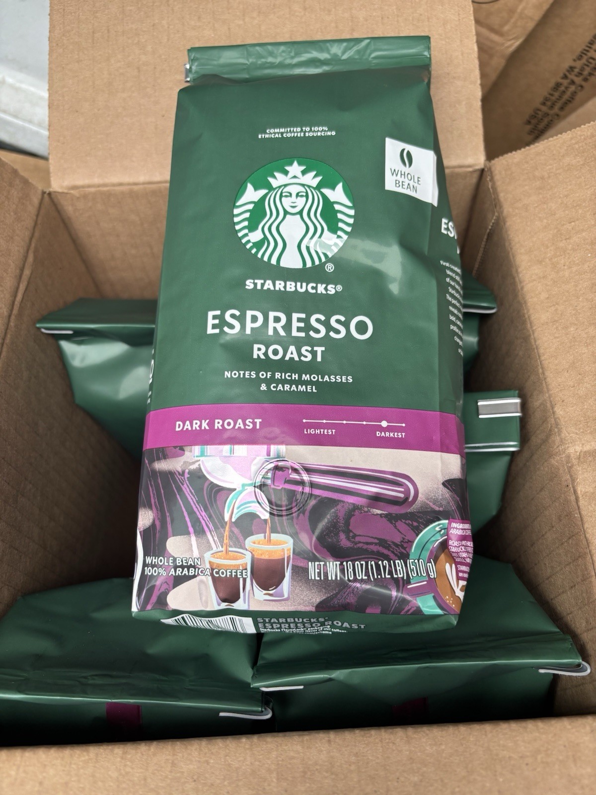 Lot X 6 Bags Starbucks Espresso Dark Roast Whole Bean – BB -25-jun-2026 👍