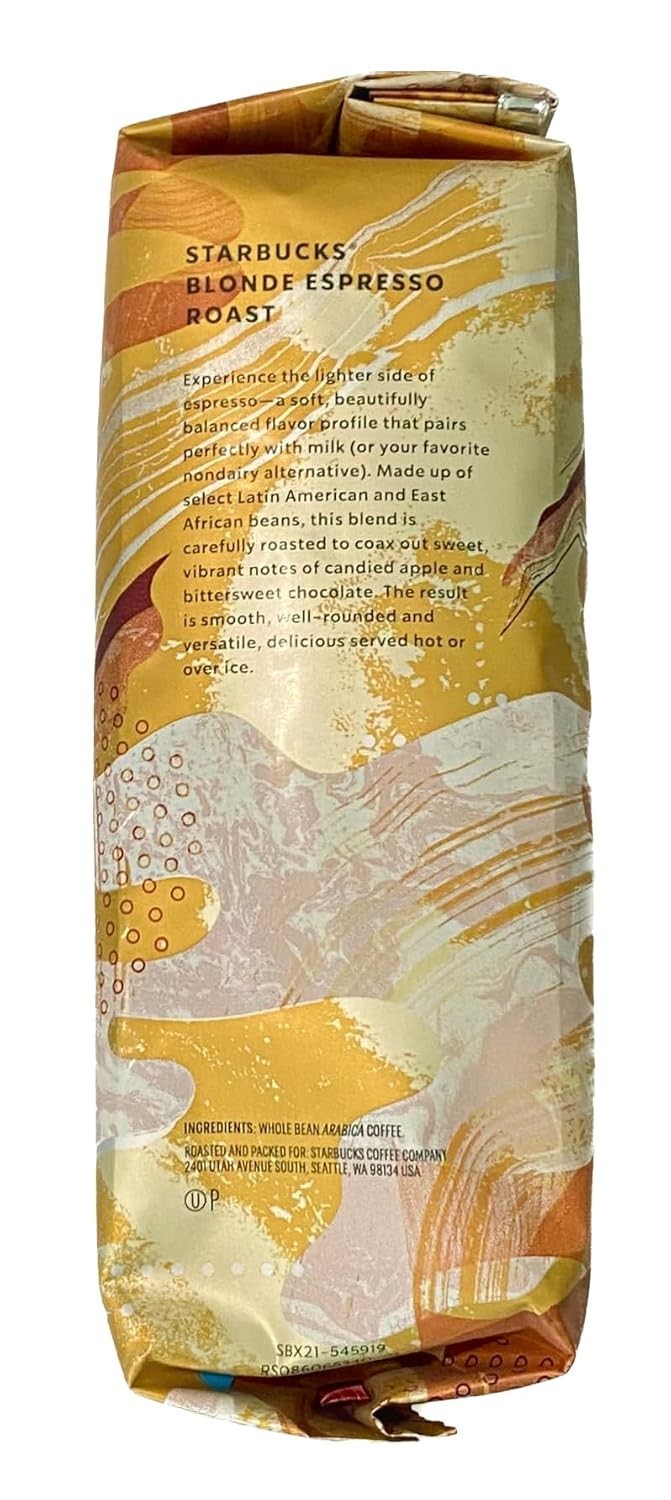 Starbucks Blonde Espresso Whole Bean Coffee 1lb 16oz 453g Bag Light Roast 6pack