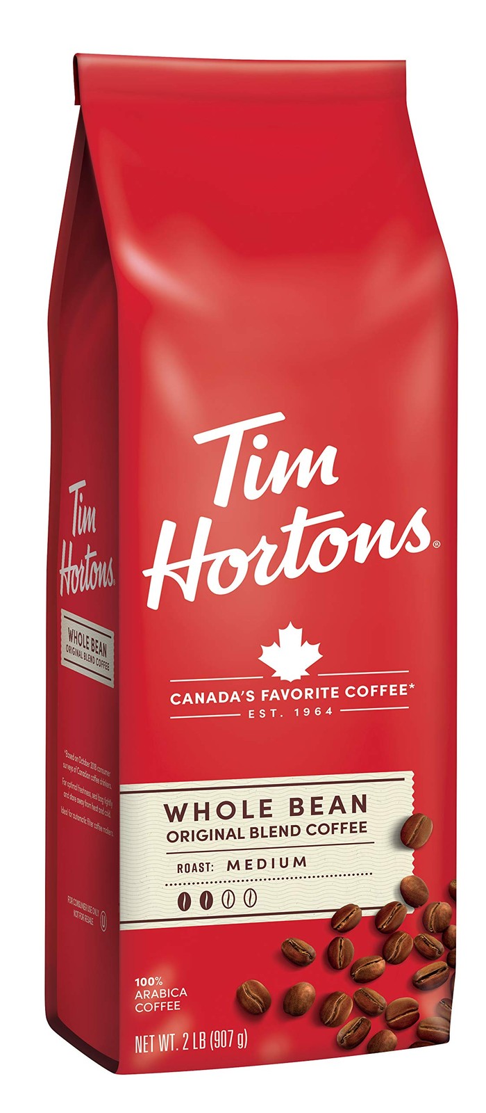 Tim Hortons Whole Bean Original, Medium Roast 32 Ounce (Pack of 1), Red