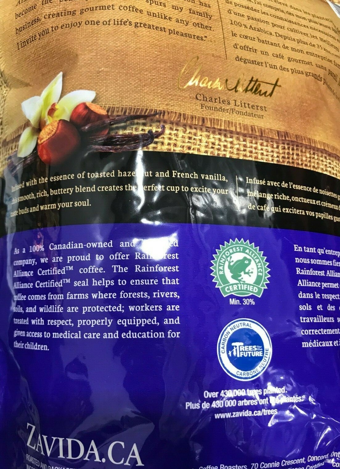 ZAVIDA HAZELNUT VANILLA WHOLE BEAN COFFEE 907g/2 LBS – 4 HUGE BAGS FREE SHIPPING