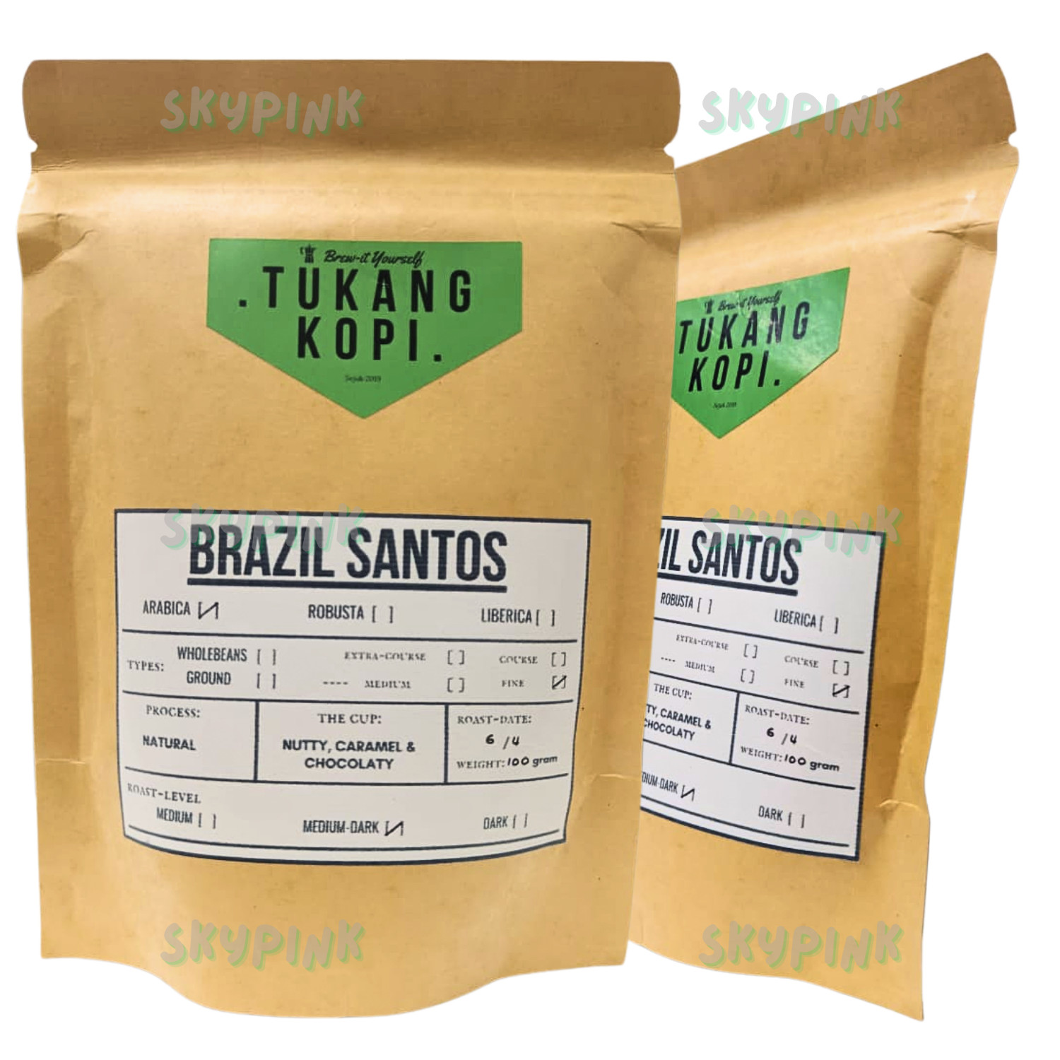 Brazil Santos Coffee Arabica,Fine, Natural Process,Fresh Roast,Medium Dark 100 g