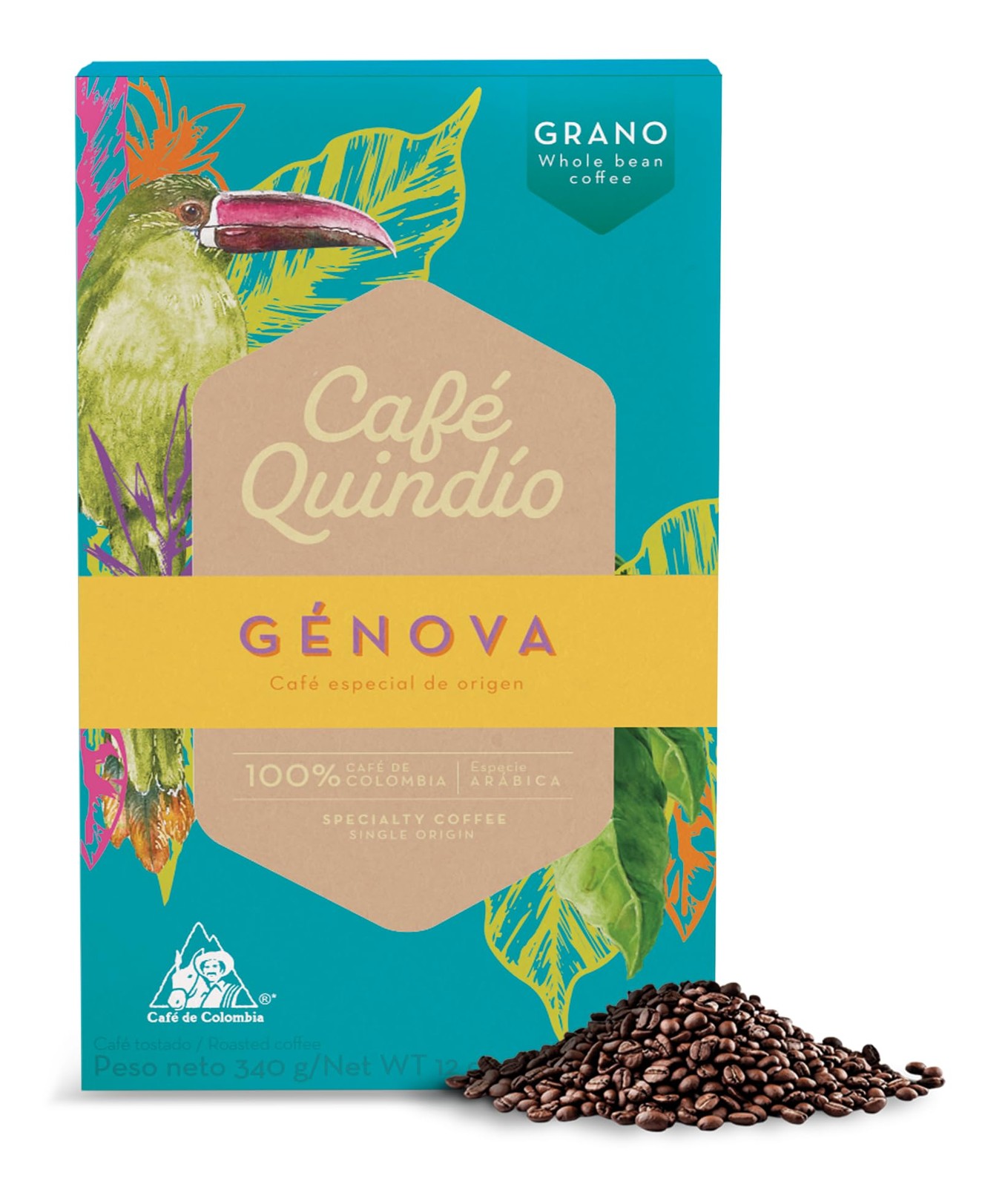 Medium Roast 100% Colombian Excelso Whole Bean Arabica Coffee Genova Single