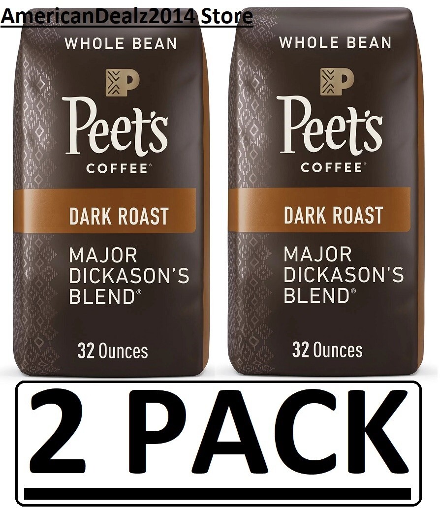 2 PACK Peet’s Coffee Major Dickason’s Blend Dark Roast, Whole Bean, 32 oz. each