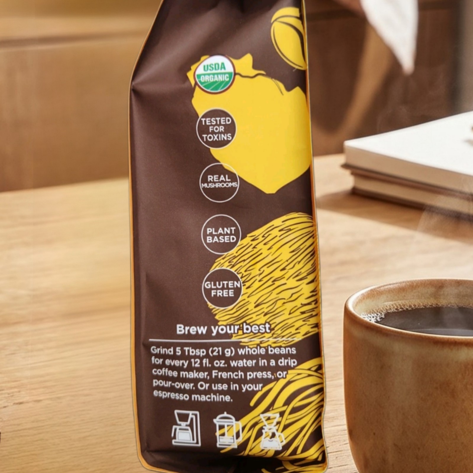 Four Sigmatic Focus Mushroom Whole Bean Coffee, Dark Roast 10oz