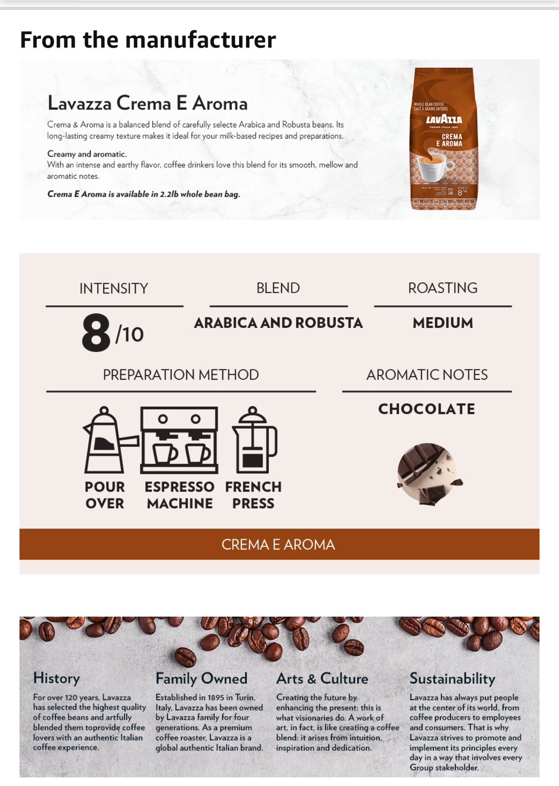 Crema E Aroma Whole Bean Coffee Blend, 2.2-Pound Bag , Balanced Medium Roast