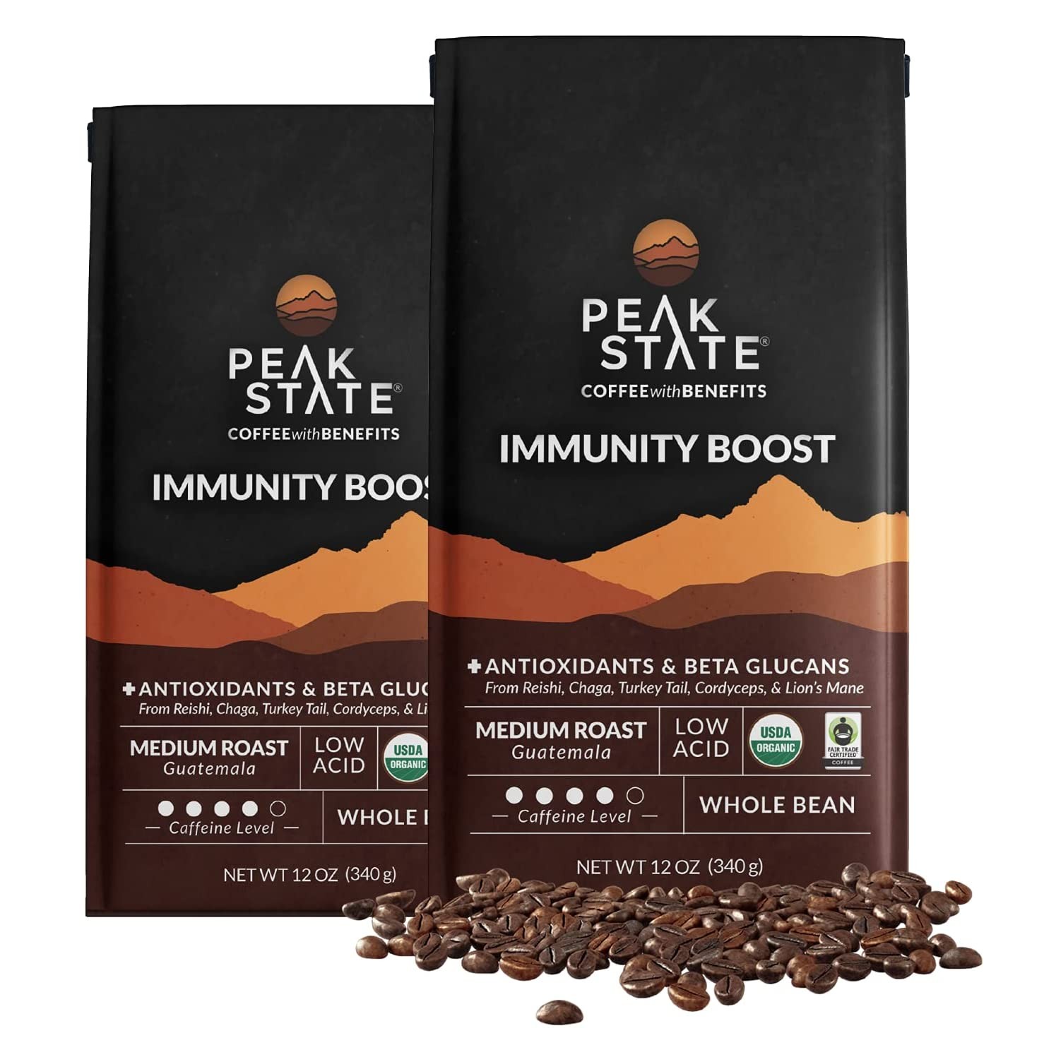 Peak State Immunity Boost Medium Roast – Organic Mushroom Coffee, Low Acid S…