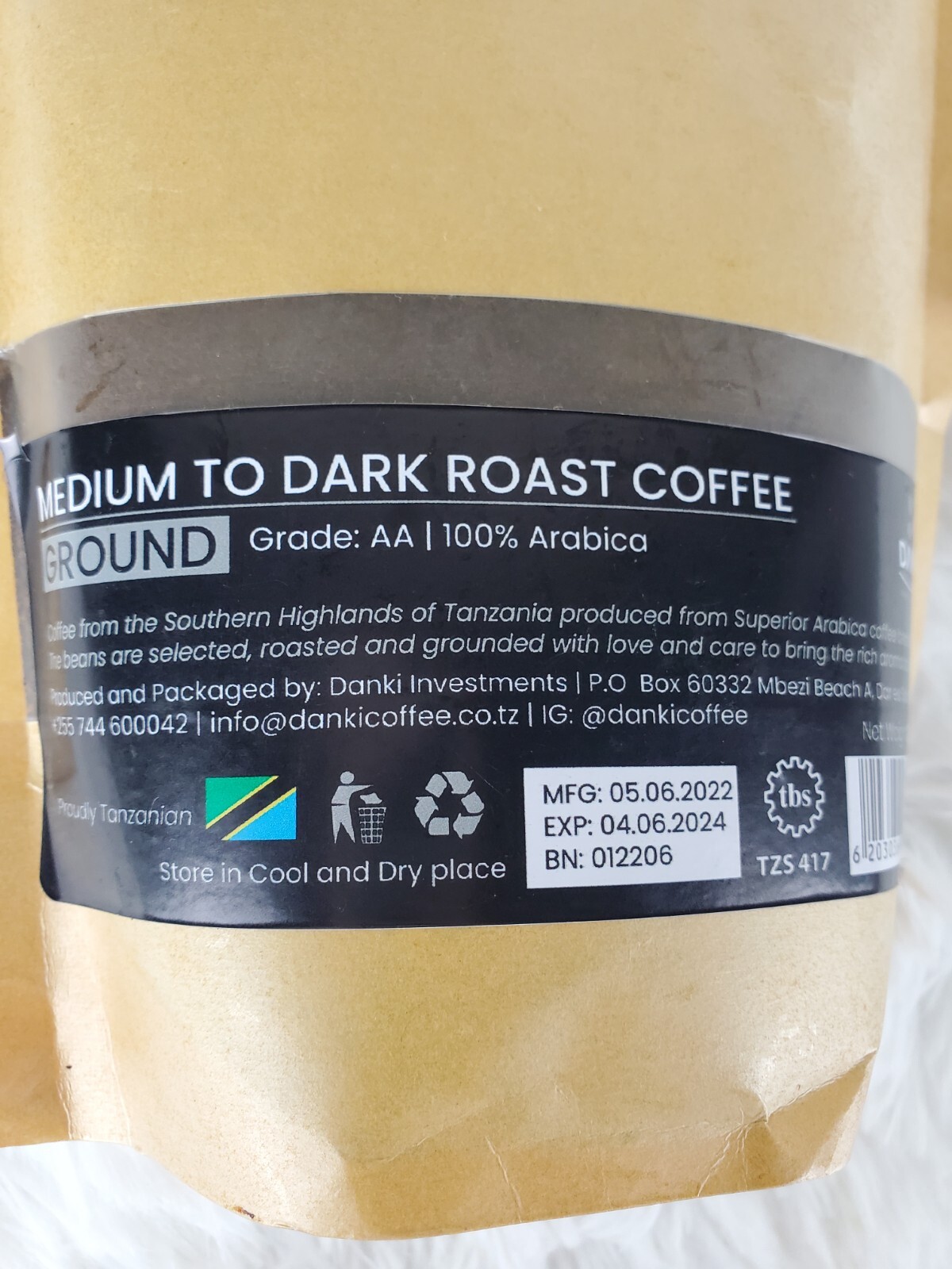 250g – Tanzania AA – Specialty Grade – Ground Danki Premium Coffee- 100% Arabica
